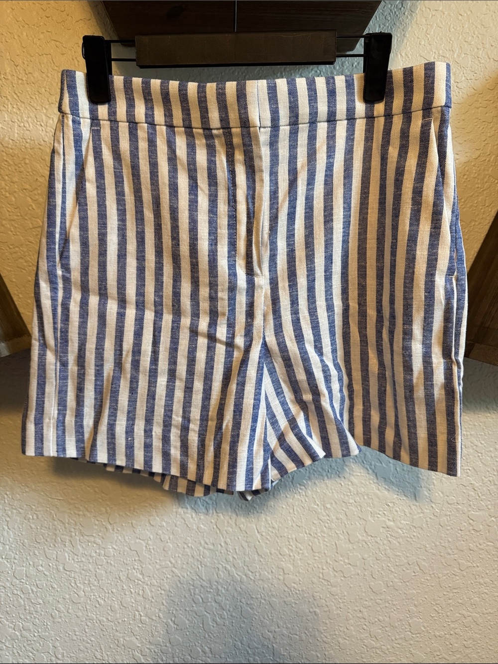 J. Crew Factory Blue & White Vertical Stripe Linen-Blend Shorts